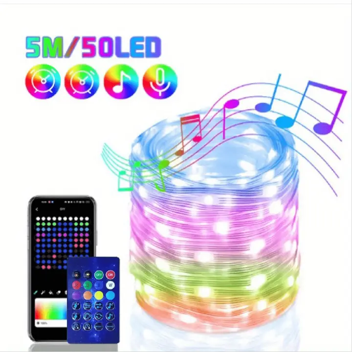 Cadena De Luces LED RGB WS2812B 20m 10m 5m DIY Inteligente IC APP Bluetooth Remote Para Jardín Fiesta Navidad Boda Decoración - 1