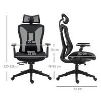 Vinsetto Silla de Oficina de Malla Silla de Escritorio Reclinable con Reposacabezas Ajustable Soporte Lumbar y Reposabrazos 3D Carga 150 kg 70x66x120-128 cm Negro - details 2