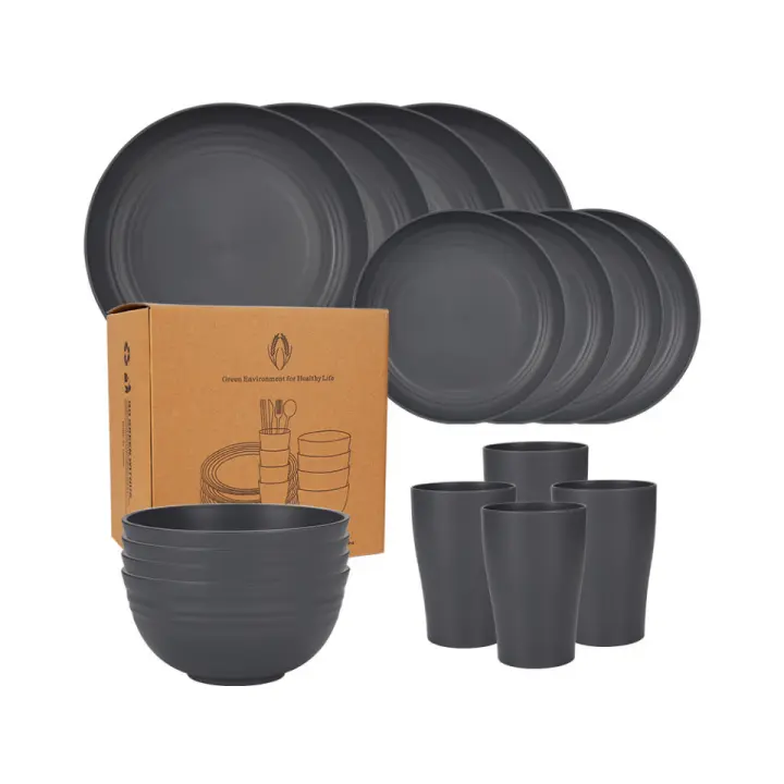 16pcs Unbreakable Wheat Straw Dinnerware Sets, Reusable Tableware Set, Lightweight Microwave Dishwasher Safe, Plates, Cups, Bowls For RV Camping Picni - 1