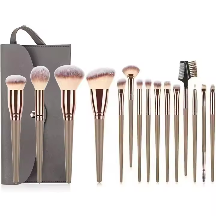 15 Piezas Brochas de Maquillaje Profesional, Pinceles Maquillaje para Cara y Ojos, Pinceles Sintéticos para Correctores en Polvo de Base Blush Eyeshadow con Bolsa de Cosméticos - 1
