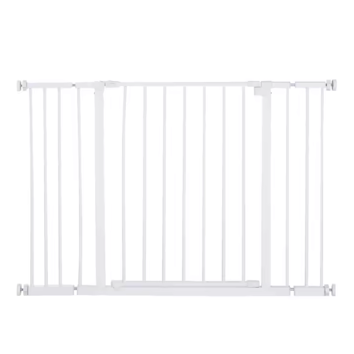PawHut Barrera de Seguridad Extensible para Puertas y Escaleras para Perros y Bebé, Barrera para Mascotas, Ajuste a Presión, Apertura con Una Sola Mano, 2 Extensiones 15/10 cm, 76-107x76 cm, Negro - 1