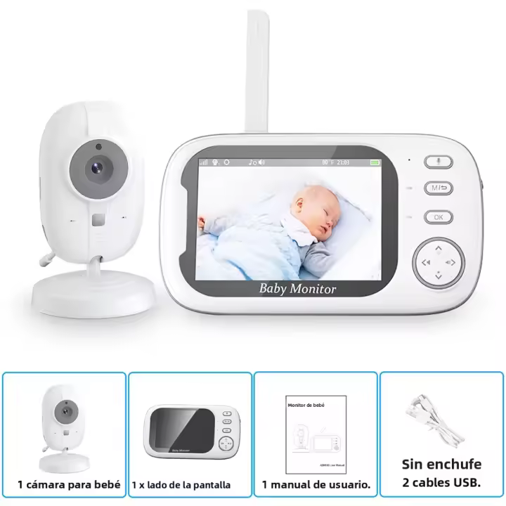 Monitor De Bebé 3.5 Pulgadas Con Visión Nocturna Y Audio Bidireccional Cámara De Video Pantalla LCD Temperatura Monitorización Alarma De Llorido Y Movimiento Portátil Rechargeable - 1