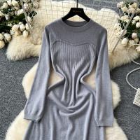 Vestido Rosa Francés De Estilo Simple Para Damas Con Cuello En V Manga Larga Sólido Suave Ajustado Casual De Otoño Vestido Largo De Hogar - details 21