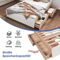 Cama Doble Cama de Madera Sistema de Cama 160 × 200cm con 2 Gatos, Cama Modern incluye Marco de Cama y Marco de listones-207 × 80 × 165cm (L× A × W) juego De Roble/Blanco (sin colchón) - details 0