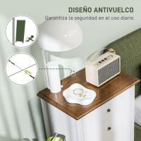 HOMCOM Cómoda con 4 Cajones Cómoda de Dormitorio Estilo Francés con Diseño Anti-vuelco Cajonera para Salón Pasillo 60x40x98,5 cm Blanco y Roble - details 3