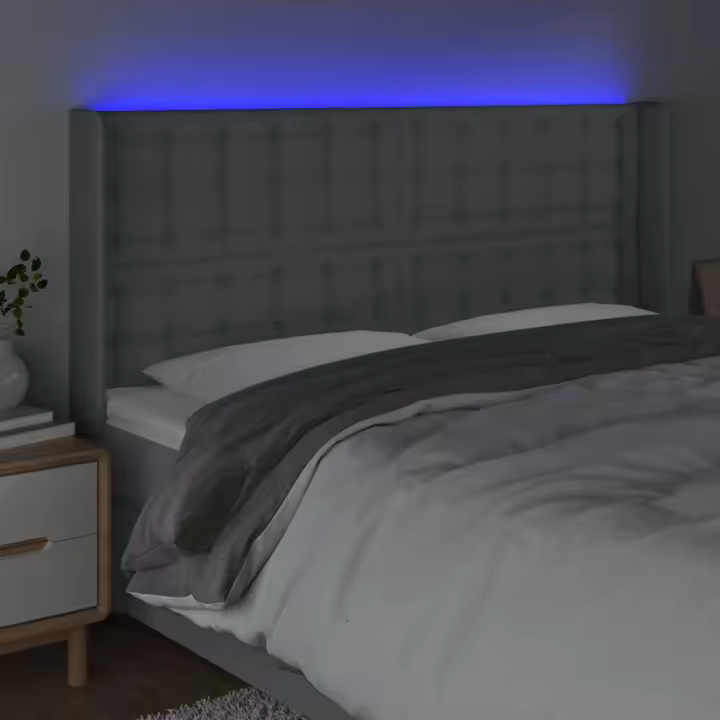 vidaXL Cabecero con LED de tela gris claro 163x16x118/128 cm - 1