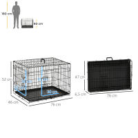 PawHut Transportín de Perro de 2 Puertas Jaula de Alambre para Perros Plegable con Asa Acero 92x57x62,5 cm Negro - details 3