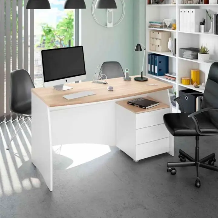 Mesa de escritorio Argón con cajonera blanco artik/roble 74x136x67 cm - 1