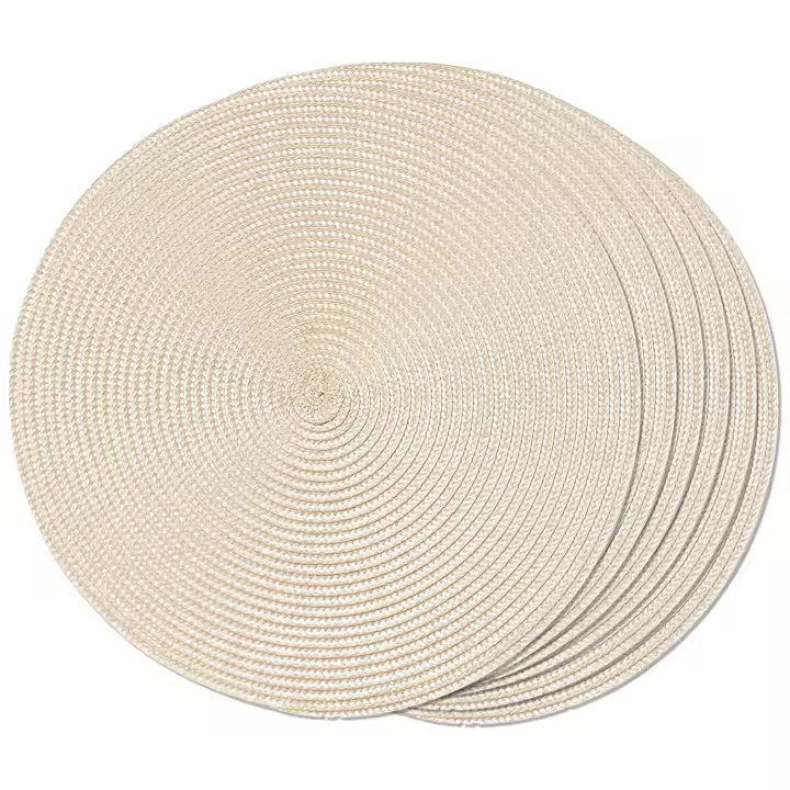 Manteles Individuales redondos trenzados, tapetes de mesa para mesas de comedor, tejidos, lavables, antideslizantes, 15 pulgadas (Beige) - 1