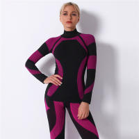 SSITO Conjunto Deportivo de manga Larga para Mujer, traje de Yoga, ropa de Cuello alto para Gimnasio, Top Short de Fitness, Leggings sin costura de DOT in Rayas, Nuevo, 2 Unidades/Set - details 7