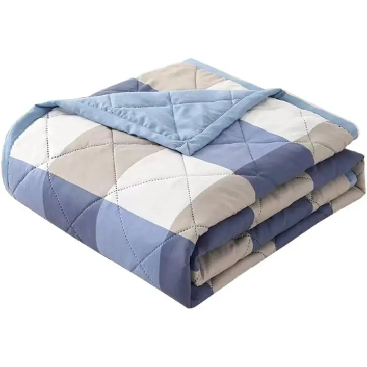 Edredón refrescante, tela fría que absorbe el calor corporal, manta suave y esponjosa para quienes duermen con calor, manta de verano fina, ligera y transpirable para cama y sofá, edredón refrescante para todas las estaciones (cuadrícula azul) - 1