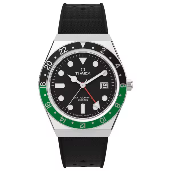 Reloj Q TIMEX GMT 38mm con correa de caucho sintético TW2W57500 Timex - 1