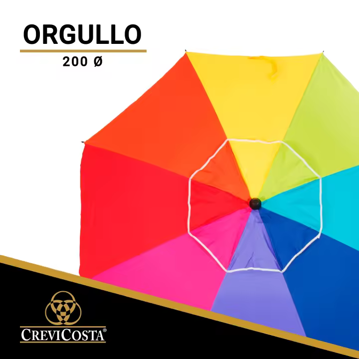 Sombrilla 200 cm ORGULLO con Espiral y Poste de Recorrido Total. 8 Varillas. PROTECCIÓN Total contra los Rayos UV - CREVICOSTA QUALITY MARK MARCAS DE CALIDAD - 1