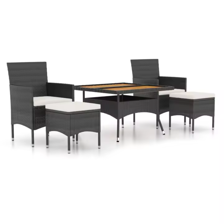 vidaXL Set comedor jardín 5 pzas ratán sintético y madera acacia negro - 1