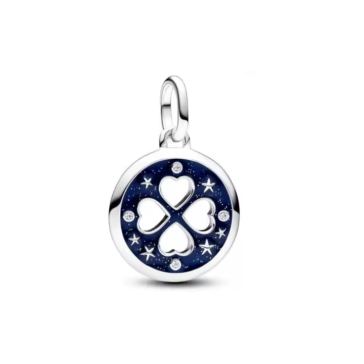 793104C01 - CLOVER STERLING SILVER MEDALLION WITH CLEAR CUBIC ZIRCONIA AND GLITTERY BUE ENAMEL 793104C01 PANDORA Raíz Joyas Pandora inicio Charm Pandora  Pandora Original - 1