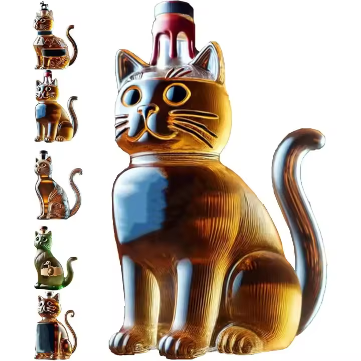 Botella de whisky con diseño de gato, vasos de whisky grabados de 10 oz, mini decantador de whisky con diseño de gato, regalo único para hombres, papá, esposo y novio. - 1