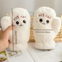 Guantes De Piel De Conejo Y Gato Para Mujer Guantes De Invierno De Plush Cálidos Y Suaves Medio Dedo Flexibles Y Gruesos - details 2
