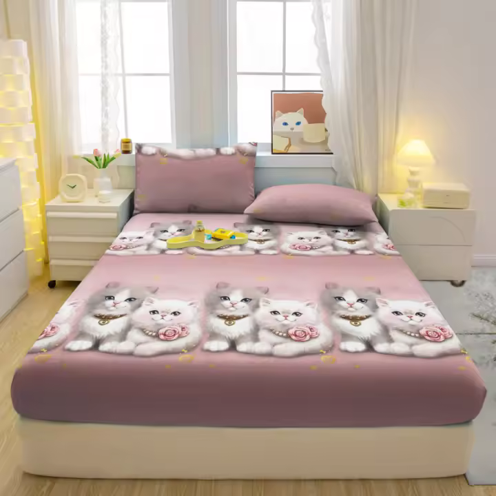 Sábana Ajustable De Poliéster 100% Con Estampado De Animales Divertidos Sábana De Cama Para Dormitorio Sin Almohadillas - 1