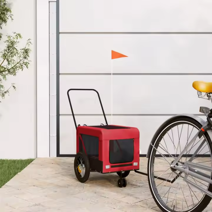 vidaXL Remolque de bicicleta mascotas hierro tela Oxford rojo negro - 1