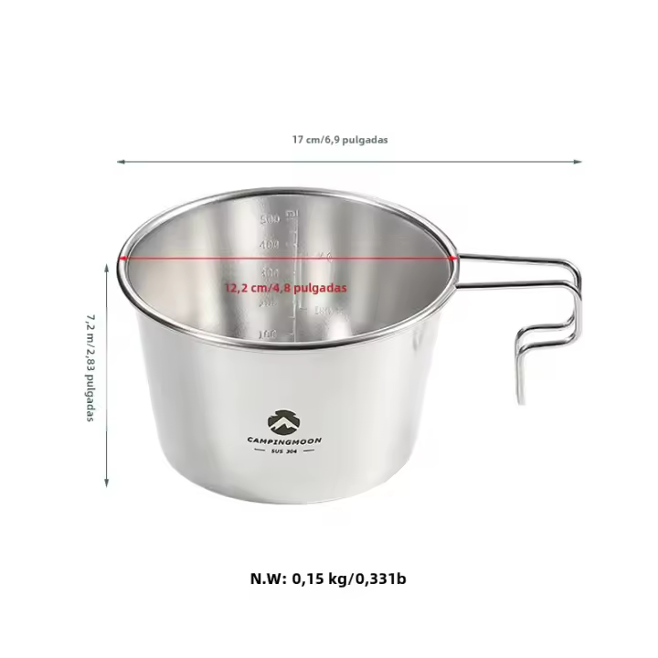 Campingmoon 1PCS Set De Bowling Al Aire Libre Portátil De Acero Inoxidable 304 600ml Con Mango Taza De Camping Para Viajes Y Senderismo - 1