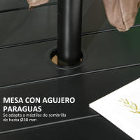 Outsunny Mesa Jardín Exterior Redonda de Acero Ø115x72 cm Mesa Terraza Exterior con Tablero de listones Agujero para Sombrilla Estable Resistente a la Intemperie Fácil de Montar Negro - details 4