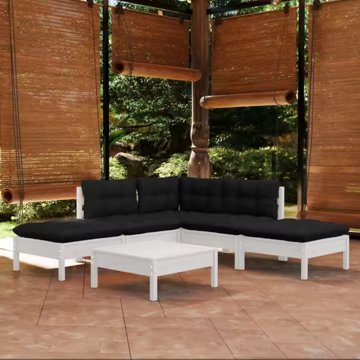 vidaXL Muebles de jardín 6 pzas con cojines blanco madera de pino - 1