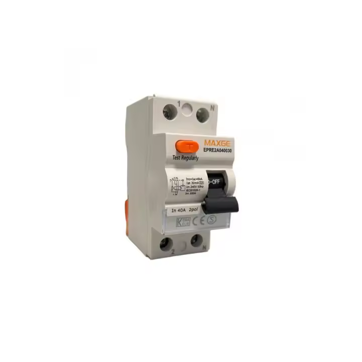 Interruptor Diferencial Superinmunizado Maxge EPRE2A040030: 40A, 30mA, 2P, 6kA. Protección eficiente contra fugas de corriente en viviendas y comercios. Fácil instalación y garantía en clase A retelec. ¡Barato y confiable! - 1