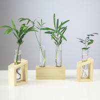 Vaso De Cristal Con Soporte De Madera Para Plantas Creativo Terrario De Decoración Para Escritorio Estilo Moderno Vaso Para Flores - details 1