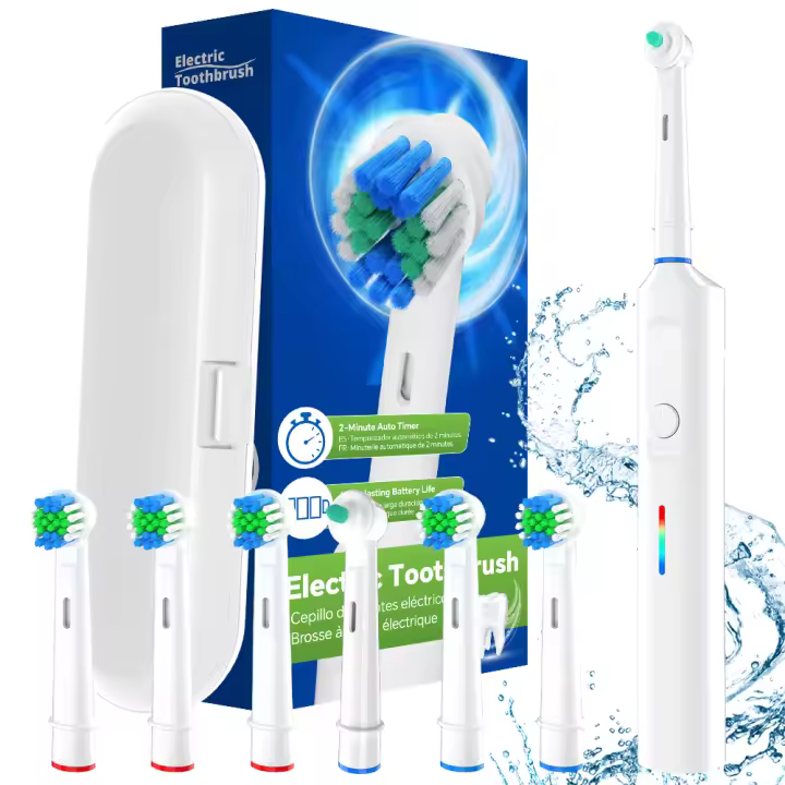 Cepillo De Dientes Eléctrico Recargable Con 6 Cabezas De Limpieza Y Estuche De Viaje Compatible Con Cabezas De Oral B Para Adultos Modos 3 - 1