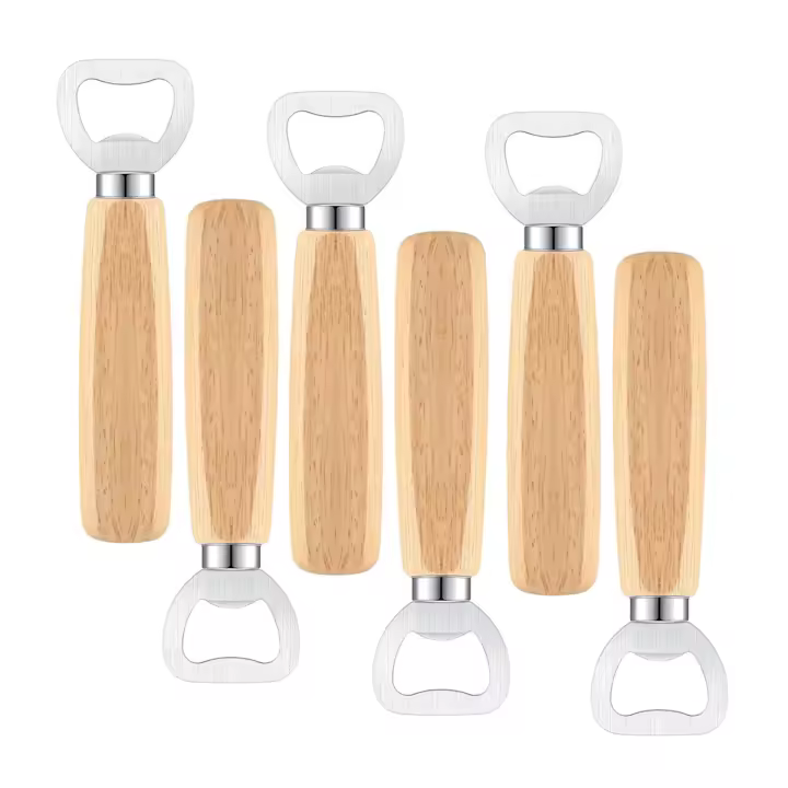 Abrebotellas Portátil De Madera Y Acero Inoxidable Grabado Para Regalo De Cocina Boda Fiesta Abrebotellas De Barman - 1