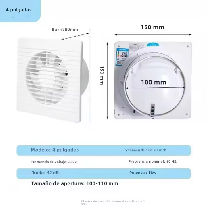 Ventilador De Extractor Eléctrico Para Baño Y Cocina Potente Y Silencioso 4"6"8" Instalación En Línea De Tubería Ventilación Doméstica - 1