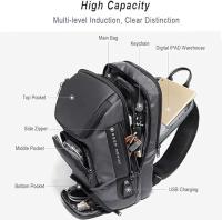 Mochila bandolera para hombre, mochila cruzada, impermeable, informal, con puerto de carga USB - details 1