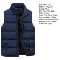 Chaqueta Sin Mangas De Talla Grande Para Hombre En Color Sólido Con Bolsillos Cálida Chaleco De Cashmere Y Poliéster Para Uso Diario En Otoño E Invierno - details 5