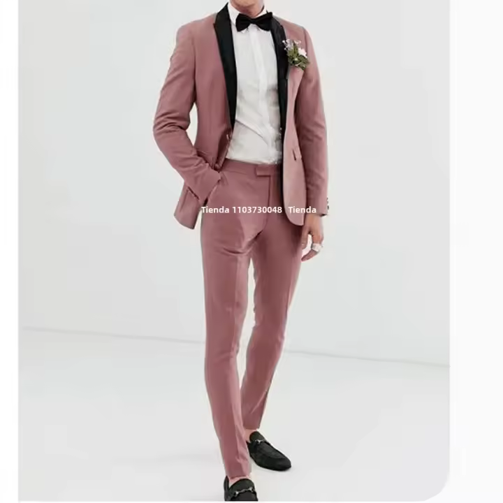 Traje De Boda Para Hombre 2 Piezas En Rosa Ahumado Con Chaleco Negro Y Pantalones Traje De Novio Formal Para Compromisos Y Fiestas Talla Única Estilo Clásico - 1