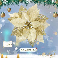 1/5Pcs Ornamentos De Navidad Dorados Con Flores Artificiales 20cm Decoración Para El Hogar Y Árbol De Navidad 2024 - details 1