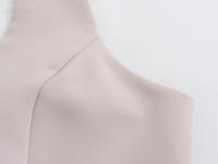 Conjunto De Vestido Y Pantalones Anchos Para Mujer TRAFZA Estilo Retro Sin Espalda Halter Collar Delgado Botones + Cintura Alta Pleated Con Bolsillos - details 7