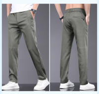 Pantalones Casuales Para Hombre De Seda Lyocell Elásticos Y Delgados Para Primavera Y Verano Pantalones Gris Negocios Con Cintura Media Y Bolsillos - details 5