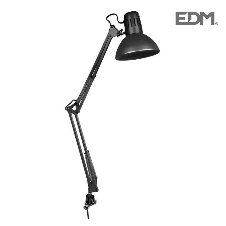 Flexo arquitecto negro modelo melbourne con mordaza de fijación e27 60w edm - 1