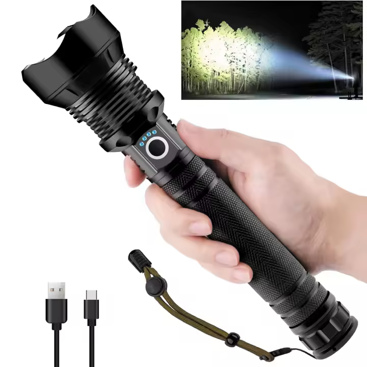 LED interior ultrapotente 600.000 Luces, recargable por USB tipo C, XHP70.2, ajustable, zoom Resistant, ideal para camping, senderismo y Emergencias (barería de 10.000 mAh) - 1