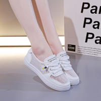 Zapatillas Planas Transpirables De Malla Para Mujer Primavera Verano Con Cordones Tenis Casuales Ligeros Huecos Blancas Zapatos Cómodos - details 1