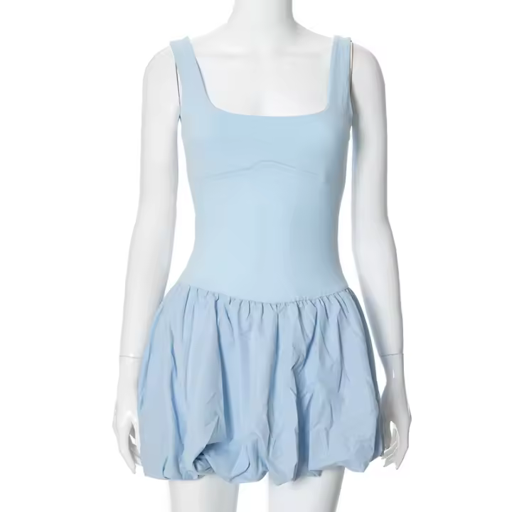 Vestido Mini Plegable Para Mujer A-Line Slim Fit Cintura Alta Sin Mangas Patchwork Playa Verano 2024 Casual Solido Fiesta - 1