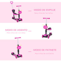 HOMCOM 3 en 1 Patinete para Niños de +18 Meses Scooter de 3 Ruedas con Asiento Extraíble Manillar Mango de Empuje Altura Ajustable 62x25x72,5 cm - details 4
