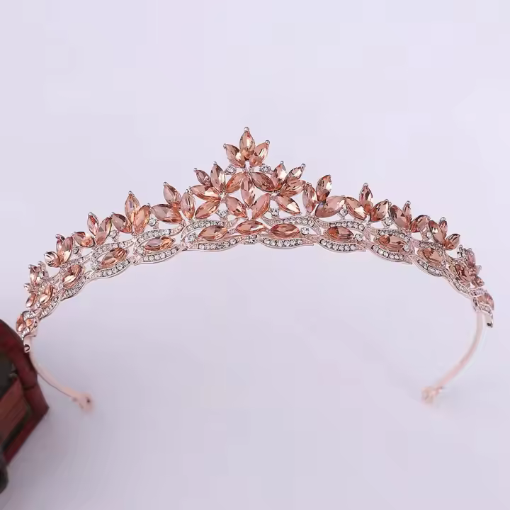 Diadema De Boda Con Diamantes Y Lágrimas De Cristal Accesorio Para Cabello Elegante Corona De Hojas Para Fiestas Y Aniversarios - 1