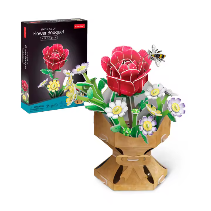 Puzzle 3D DIY Flor Rosa | Ramo de Flores | Maquetas para Montar de Flores Artificiales | 120 Piezas | Puzzle 3D Adultos y Niños Sin Tijeras ni Pegamento | Regalos San Valentin Cumpleaños o Navidad - 1