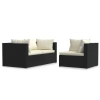 vidaXL Set de muebles de jardín 3 pzas y cojines ratán sintético Negro y crema, Marrón y crema, Gris y antracita Conjunto Terraza Muebles Jardín Exterior Juego de Muebles de jardín Mueble Jardín Exterior Muebles de Salon Exterior - details 0