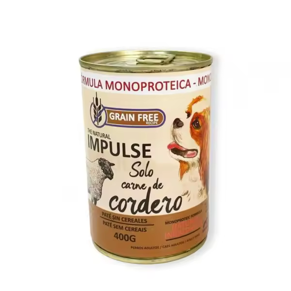 New Brand LATA PERRO IMPULSE 4X400 GR CORDERO - Alimento Húmedo de Paté de Cordero Premium Sin Cereales PACH 4 LATAS - 1