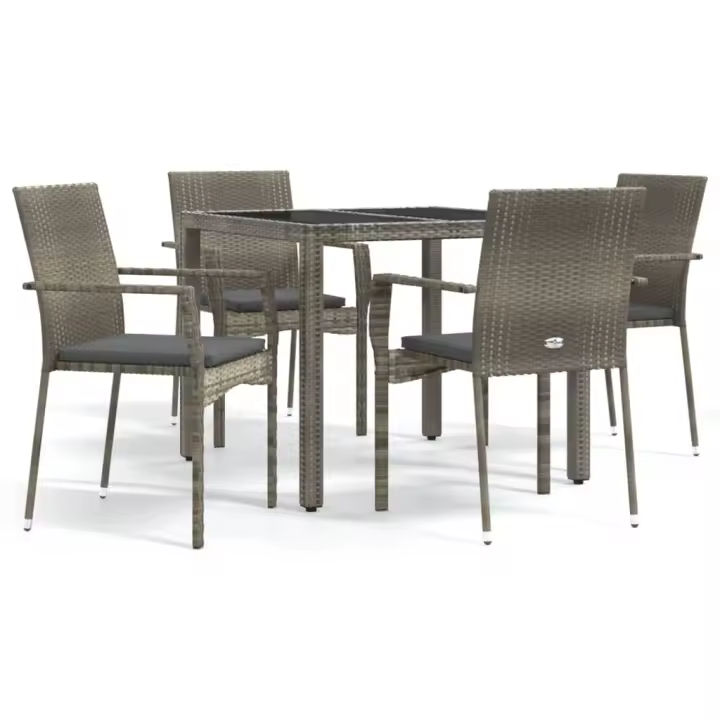 vidaXL Set comedor de jardín 5 piezas con cojines ratán sintético gris - 1
