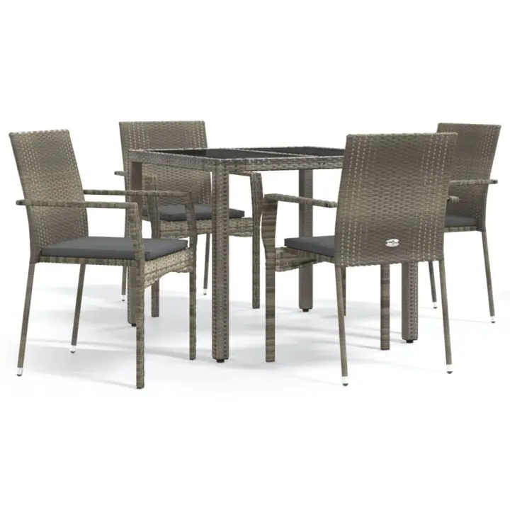 vidaXL Set comedor de jardín 5 piezas con cojines ratán sintético gris - 1