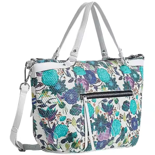 Bolso Mujer Bandolera  Desigual Eterea Blue Libia - Diseño Sofisticado Azul Blanco Floral Grande 32/45 x 27 x 13 cm - 1