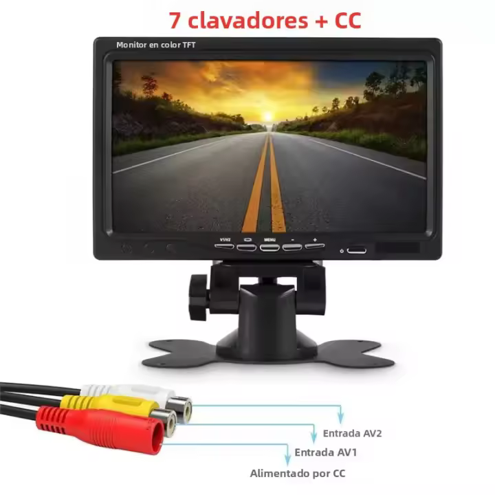 Monitor De Coche HD 7 Pulgadas Pantalla TFT LCD 1024X600 Con Cámara Trasera Para Seguridad Doméstica CCTV 12V/24V Pantalla Retrovisor - 1
